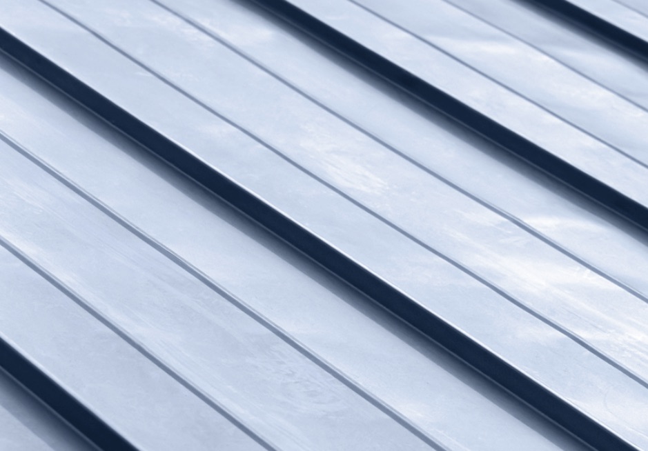 Close-up of corrugated metal roof panels.