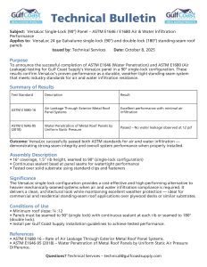 Technical bulletin on VersaLoc panel performance and standards.